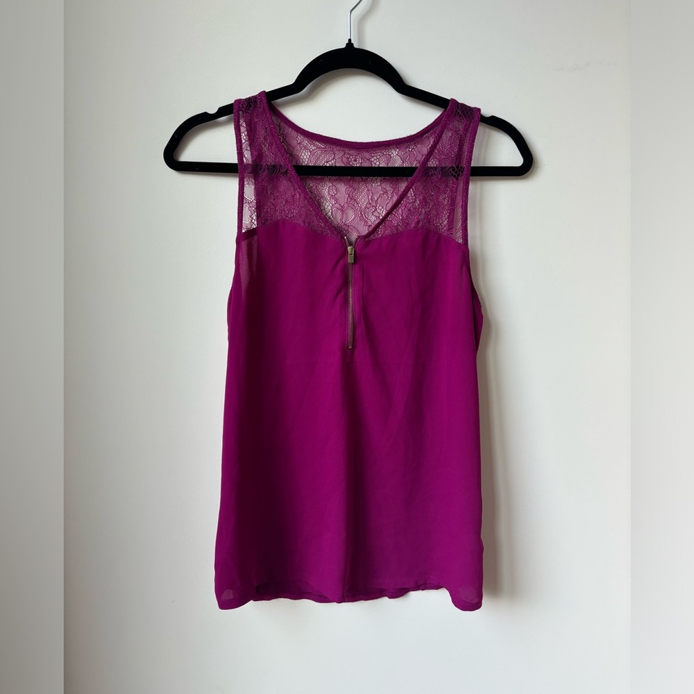 Express Magenta Pink Purple Sleeveless Lace Tank Top Quarter Zip Size Small